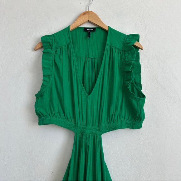 Me + Em Dress 12 Maxi Cheesecloth Cut Out Pockets Tiered Sleeveless Ruffle Green - Picture 5 of 15